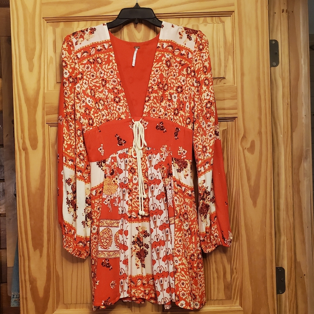 Free People Orange and White Floral Mini Dress